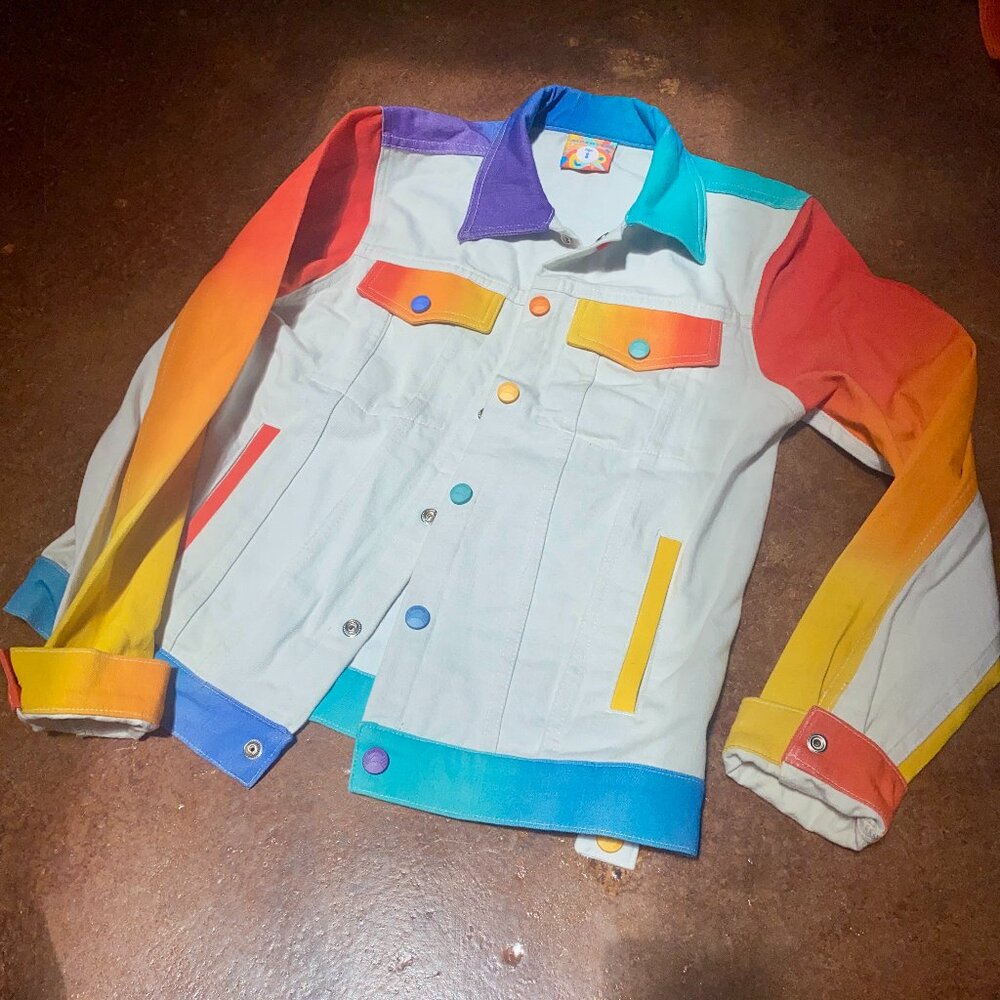 MOKUYOBI Colorful Rainbow Gradient Denim Jacket - Small Unisex NWOT
